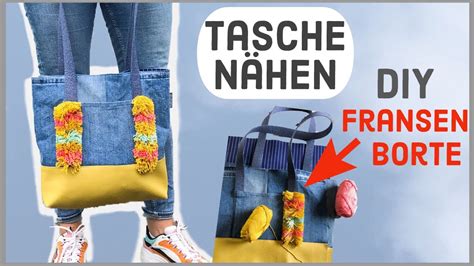 Shopper Tasche nähen, mit DIY Fransenborte, Anleitung.